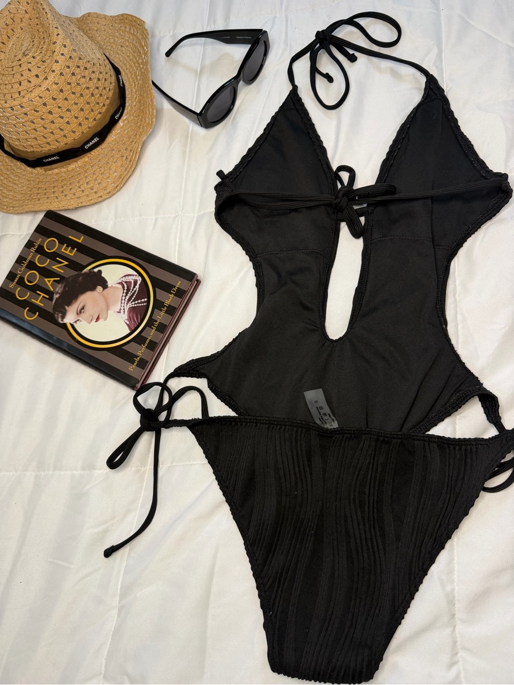 Black Strappy One-Piece Swim - Sleek Cutout Tie-Side Swimsuit